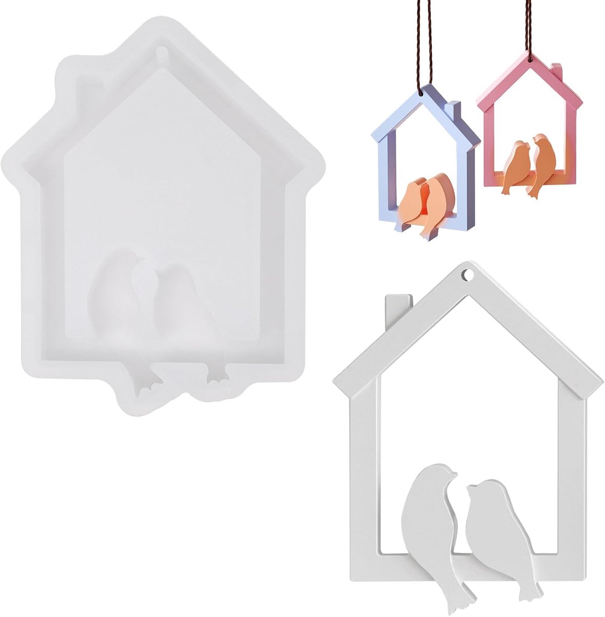 2 stuks siliconen gietvormen vogel, gietvormen vogel huizen, vogelhuisjes, vogelhuisjes vormen hanger, 3D vogel huis siliconen vorm gietvorm, siliconen vorm lente voor doe-het-zelf kaarsen