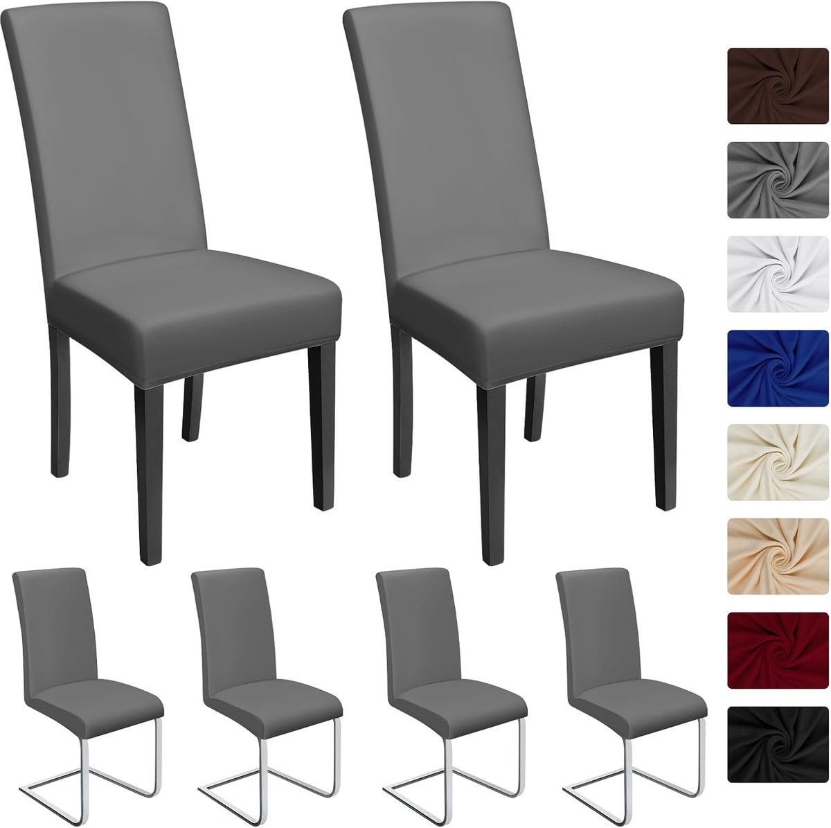 6 Stuks Stretch Stoelhoes Universele Modern Eetstoelhoezen Wasbaar Eetkamerstoelhoezen Stoelbekleding voor Eetkamer Banket Hotel Feestdecoratie (6 Stuks, Loodgrijs)-O