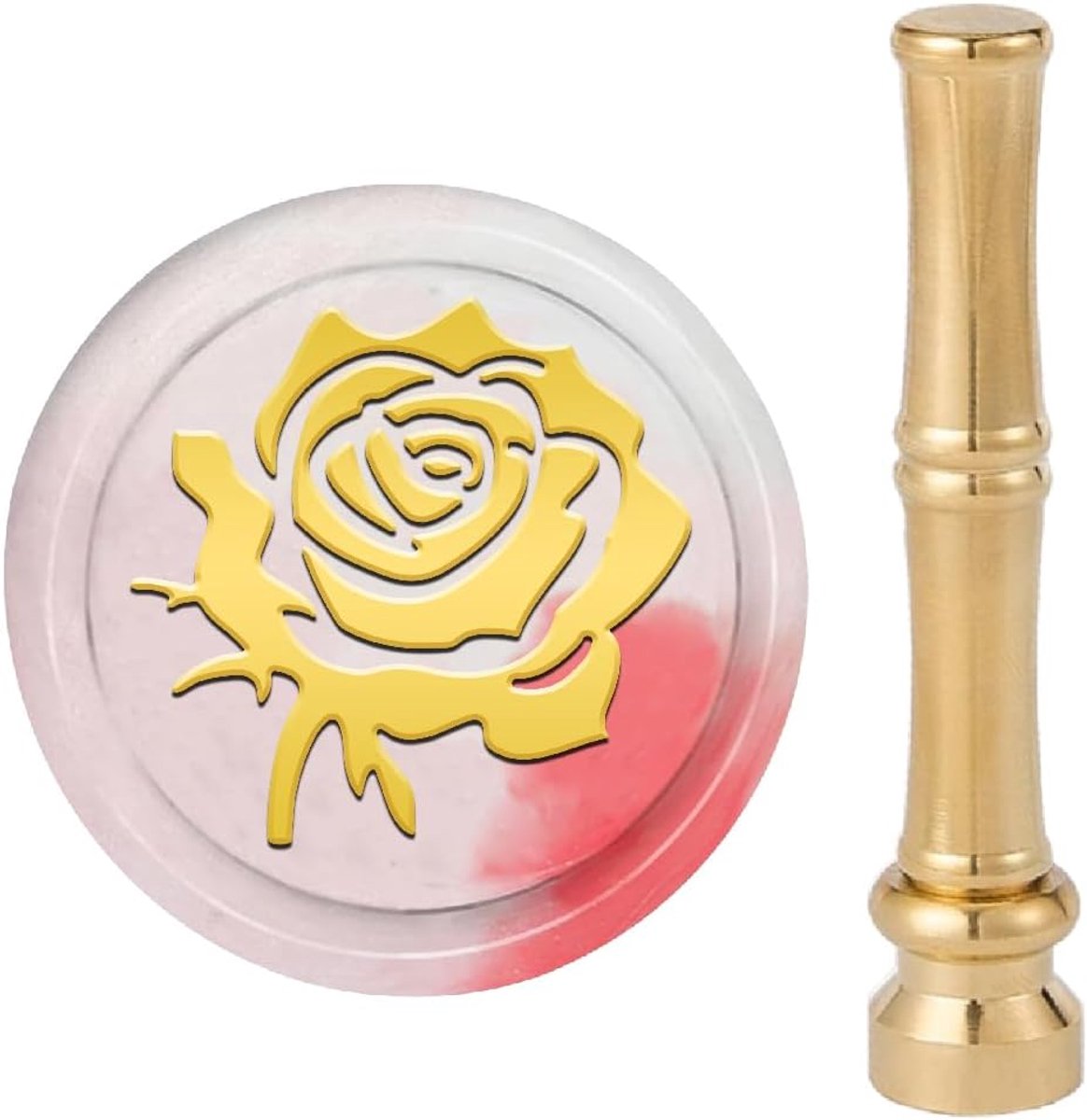 Rose Wax Seal Stempel Bloem Retro Zegellak Stempel 15mm Verwijderbare Messing Hoofd Met Bamboe Metalen Handvat voor DIY Scrapbooking Uitnodiging Gift Wrap Enveloppen Wijn Pakketten