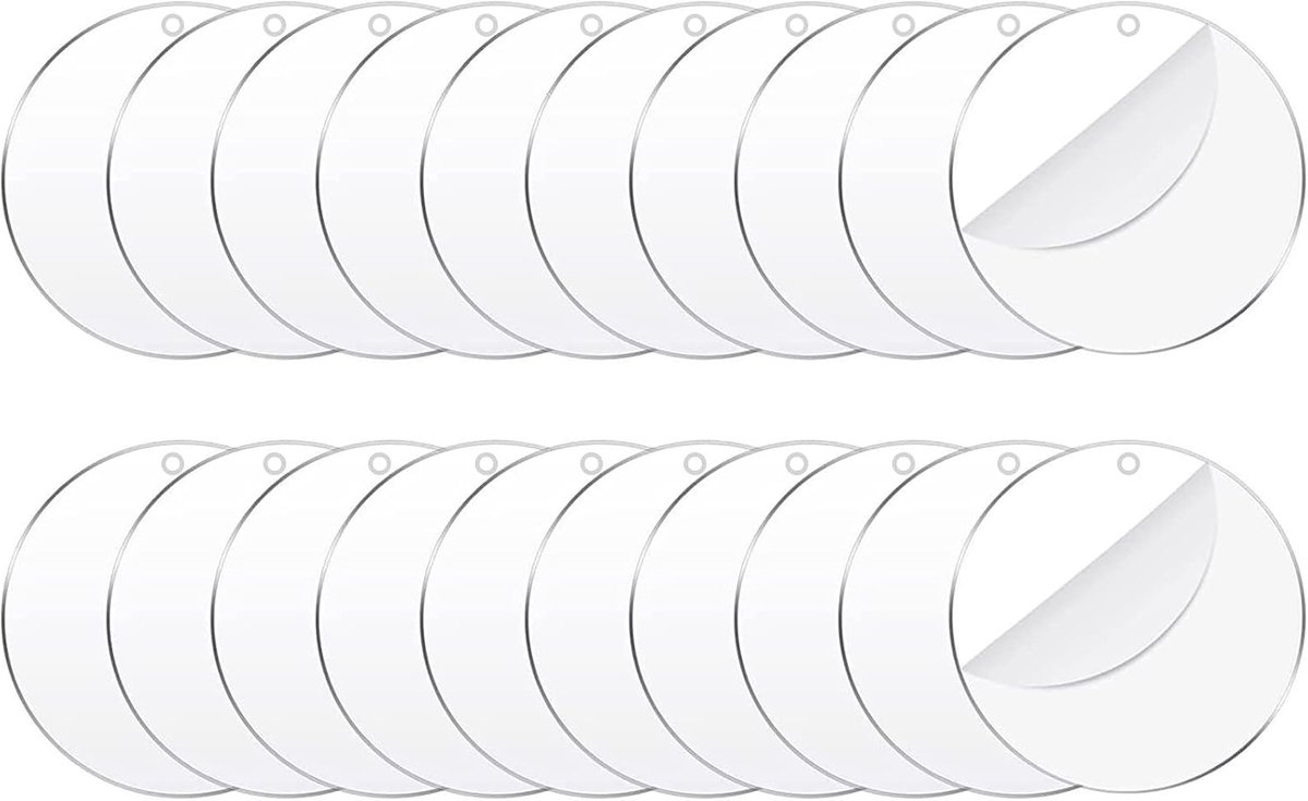 20 stuks transparante acrylschijven, heldere acrylplaat, ronde acrylschijf, ideaal voor het maken van sleutelhangers en kerstboomversieringen (5 cm)