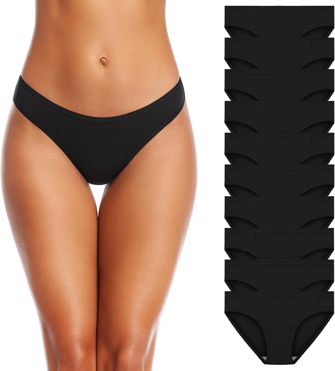 Damesslip, katoen, slip voor dames, set van 7, 10 stuks, 10 stuks, zwart, XXL | Elastische lage taille, zachte slipjes en slips, set damesslips