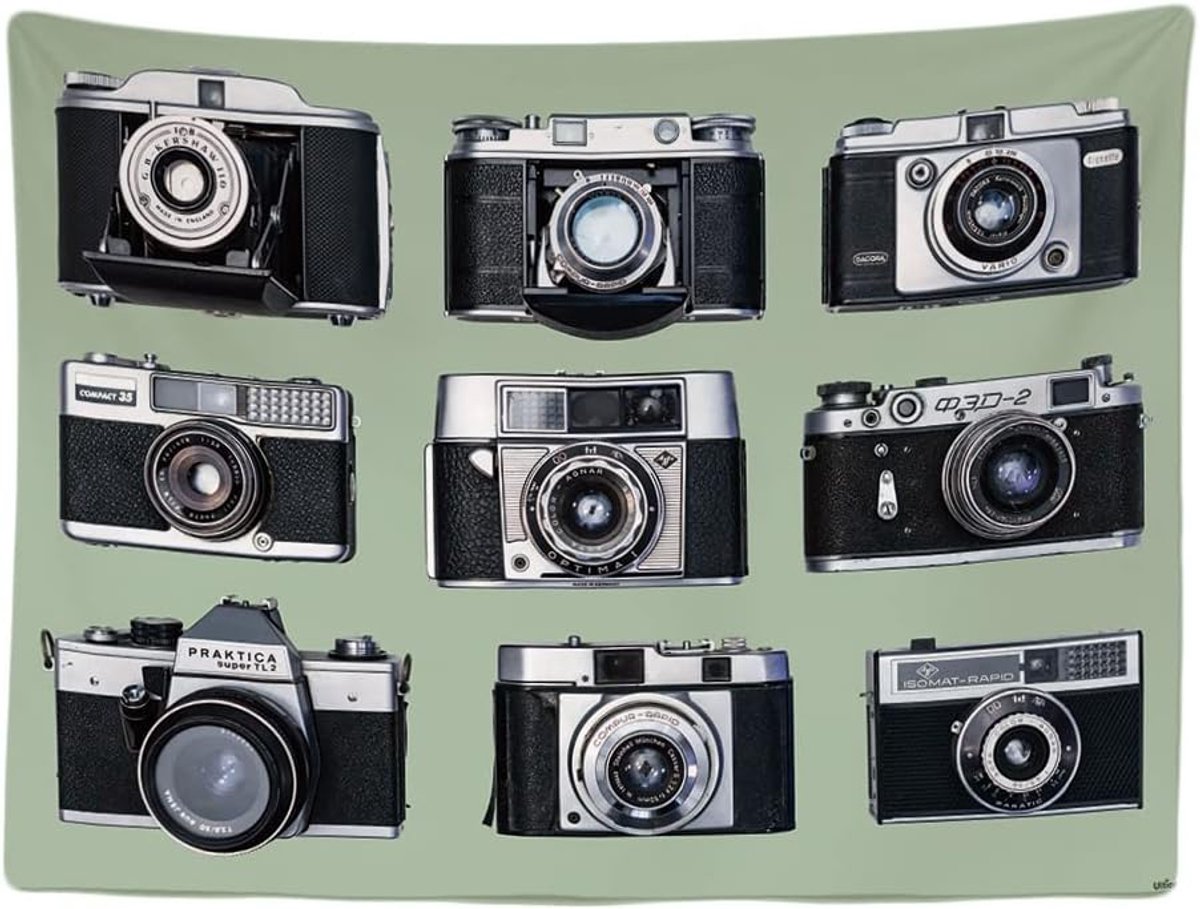 - Camera Vintage Retro Zwart Wit - Wandkleed - 200x150 cm - Groot wandtapijt – Wall Art Poster Doek Kleed – Tapestry Accessoires voor Slaapkamer Woonkamer Kinderkamer