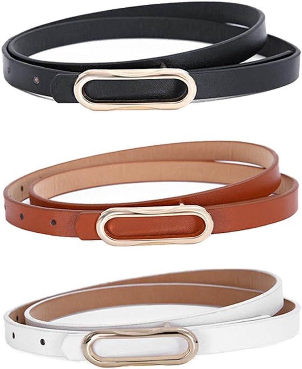 3 stuks dunne damesriem met rechthoekige gouden gesp, elegante leren riem voor jurk, jeans, broek