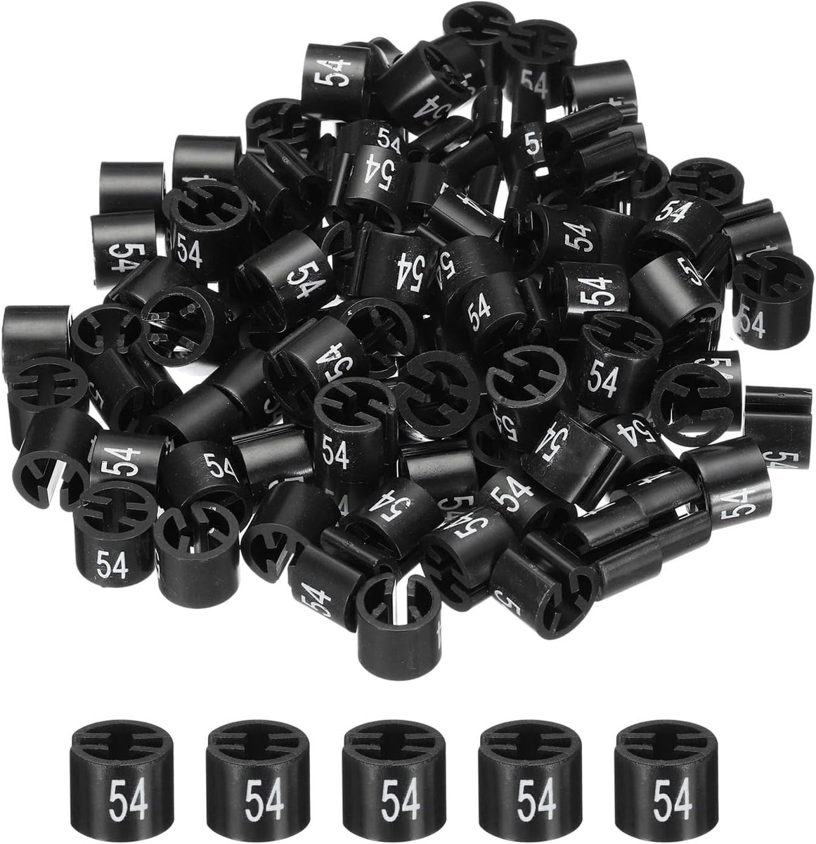 Kleerhangermarker, gekleurde kledingmaatmarkeringen, etiketten voor kledingstukken (nummer 54, zwart) voor kleurcodering van kleding, verpakking van 100 stuks