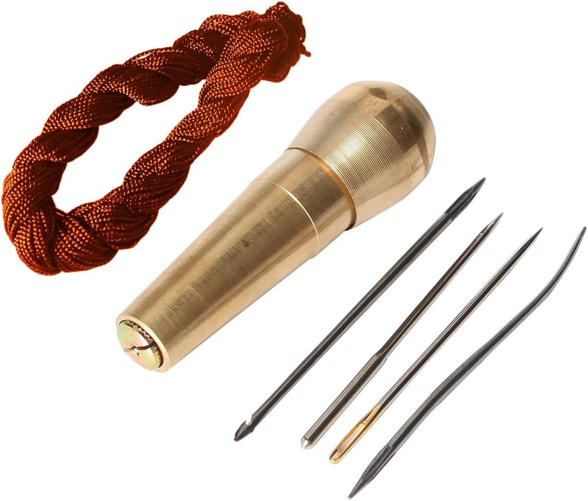Steel 4 naalden naai-hahle Stitcher Shoe Hand Repair Tool Kit voor DIY naaien, repareren van canvas en leer (goud) (goud + bruin)