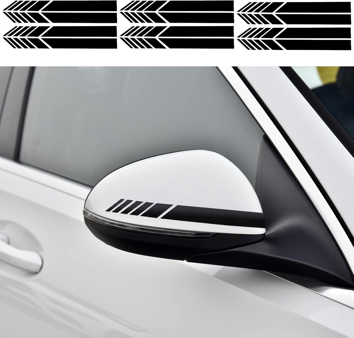 6 paar achteruitkijkspiegel, autostickers, reflecterende autostickers, strepen, doe-het-zelf, strepen, spiegelstickers, waterdicht, zijstickers, vinyl, autostickers, zwart