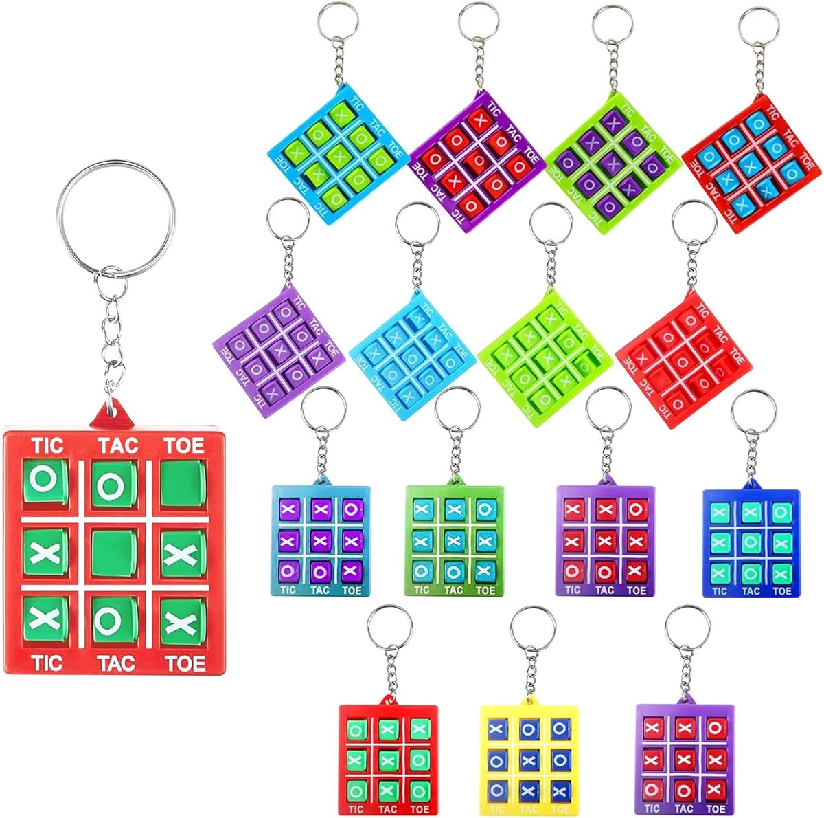 16 Stuks Kleine Assorti Kleuren Tic Toe Tac Sleutelhanger, Educatieve Mini Sleutel Hanger Sleutelhanger, Xo-Game Sleutelhanger Feestartikelen voor Kinderen van 8-12 Jaar Verjaardag Cadeau