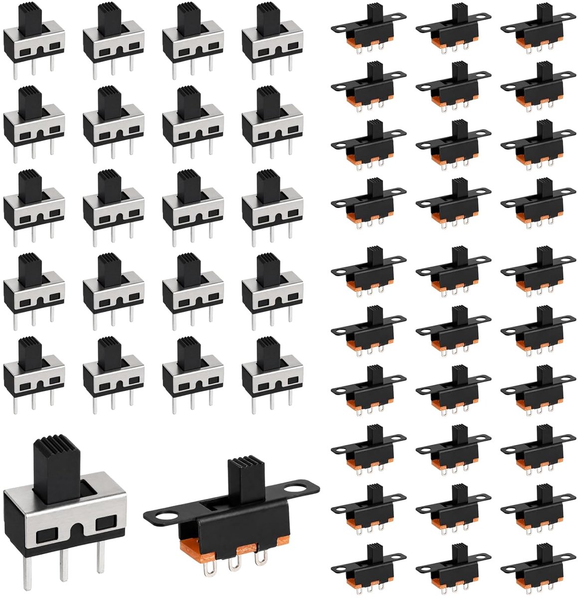 50 stuks mini-schakelaarset, SS12D10 verticaal & SS12F15 paneelschuifschakelaar, SPDT, microschakelaar, 3-polig, 2 posities voor elektronica, audioapparaten, microschakelaar aan/uit