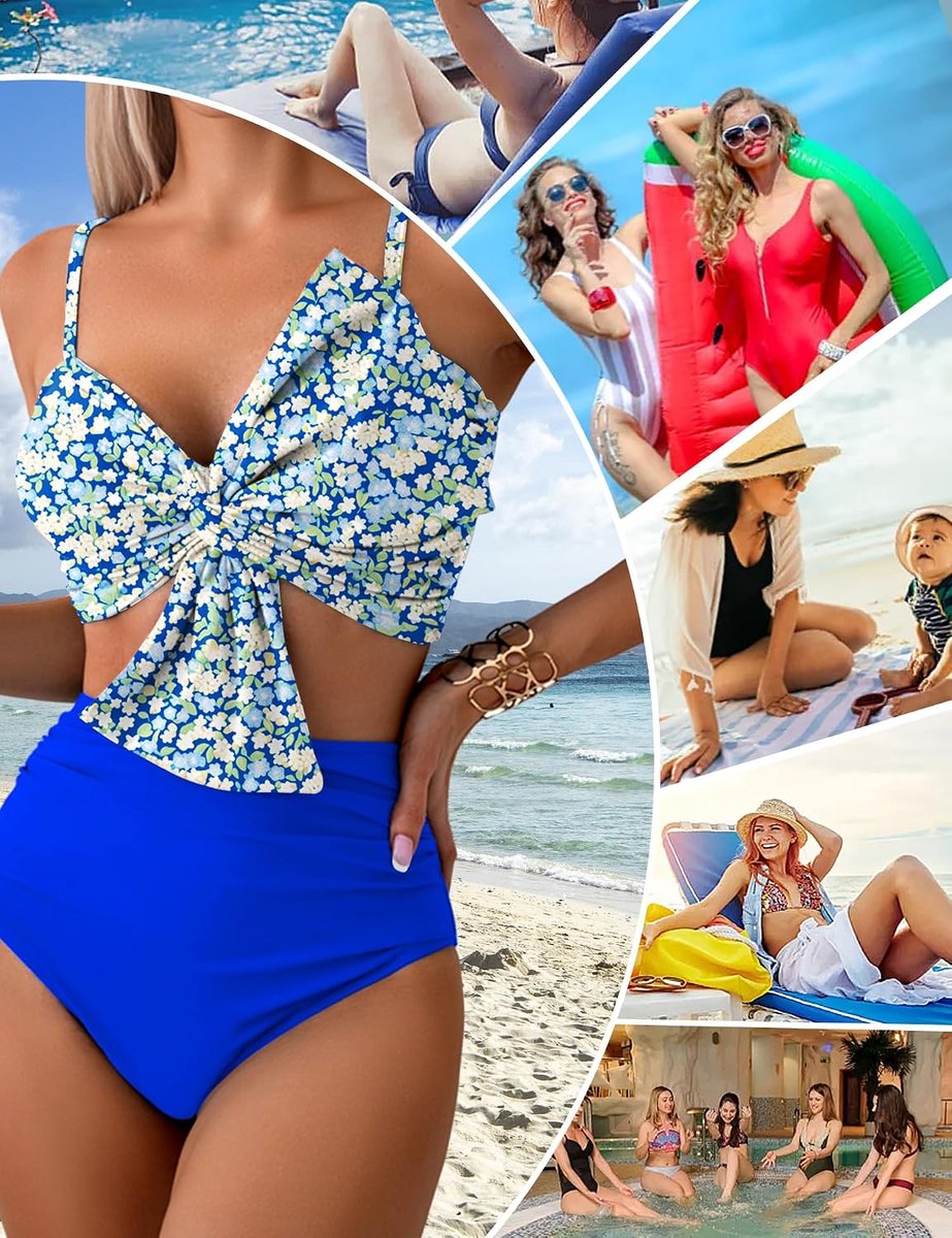 Bikiniset hoge taille tweedelig badpak V-hals bloemenpatroon buikcontrole badmode bloemenpatroon zwempak