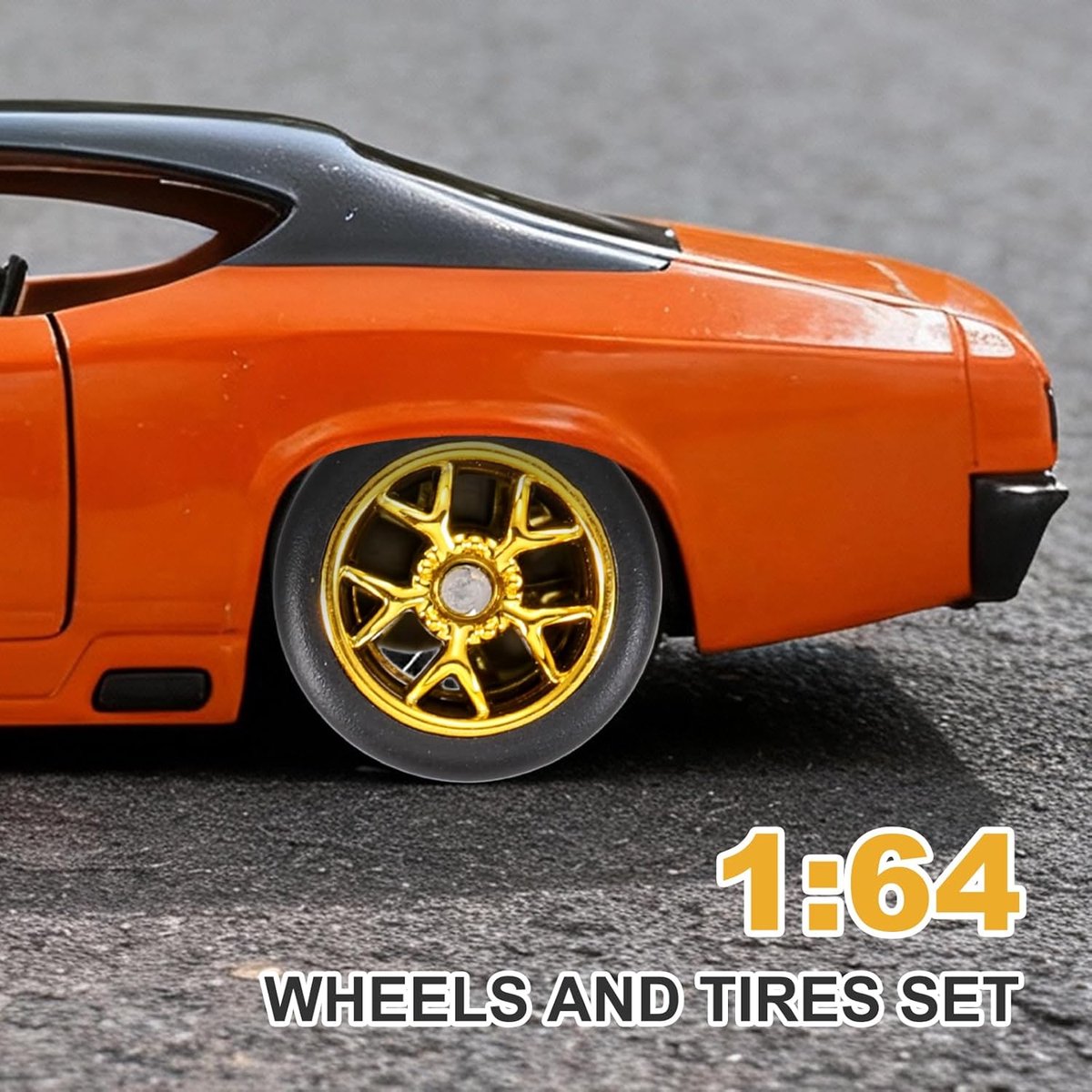 8 wiel- en bandensets 1/64, Rines Real Rider, inclusief assen voor Diecast DIY RC automodellen, set met 5 gouden ringen