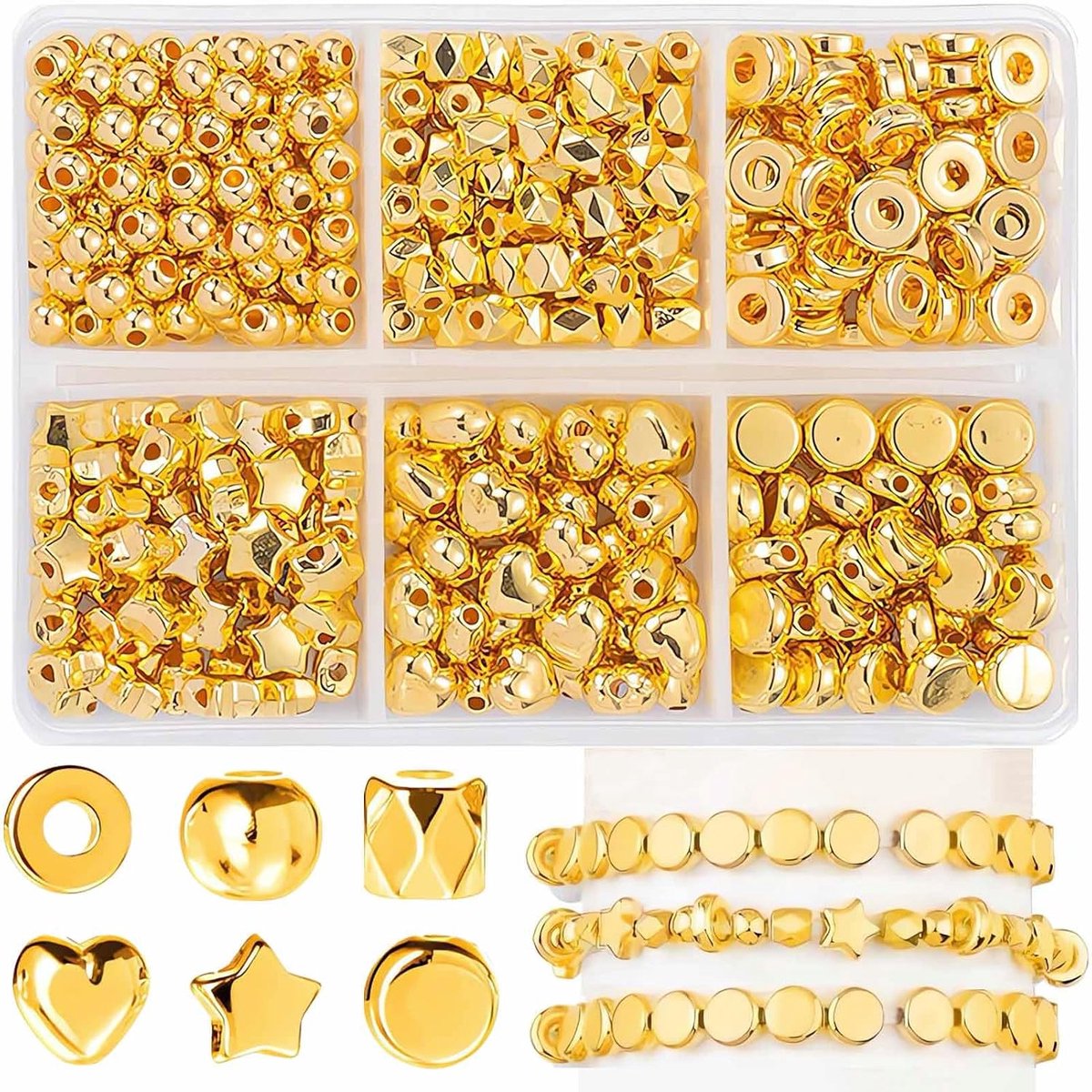 Kralen voor Juwelen Maken, Glinsterende CCB Vriendschapsarmband Kralenset, Geassorteerde Ronde Hart Ster Platte Ring Zaad Kralen Set DIY Oorbel Ketting Craft (6 Stijlen)