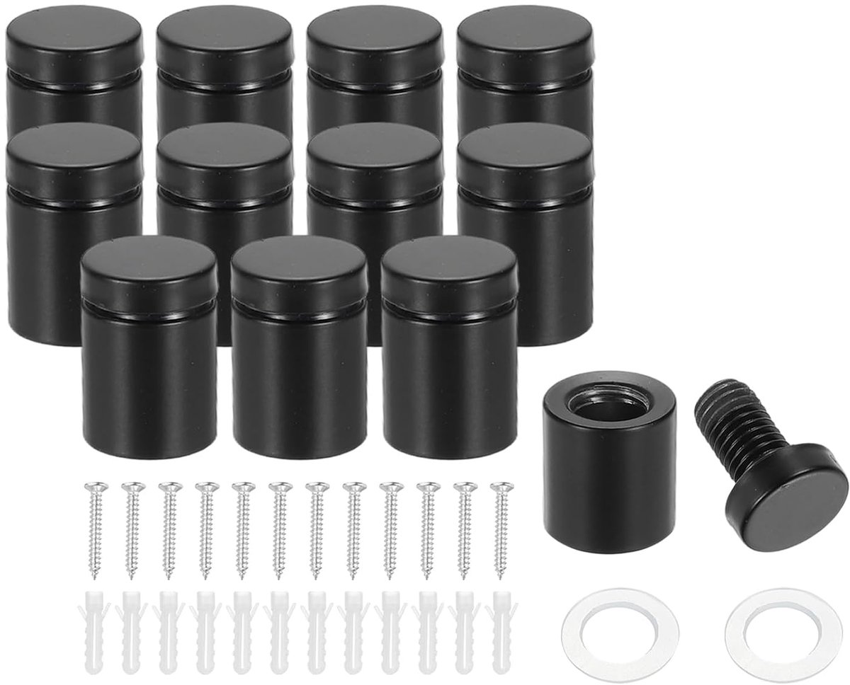 19 x 25 mm afstandsschroeven, 12 stuks roestvrijstalen wandmontage bord afstandhouders montagehardware reclame spijker voor opknoping acryl fotolijst, zwart