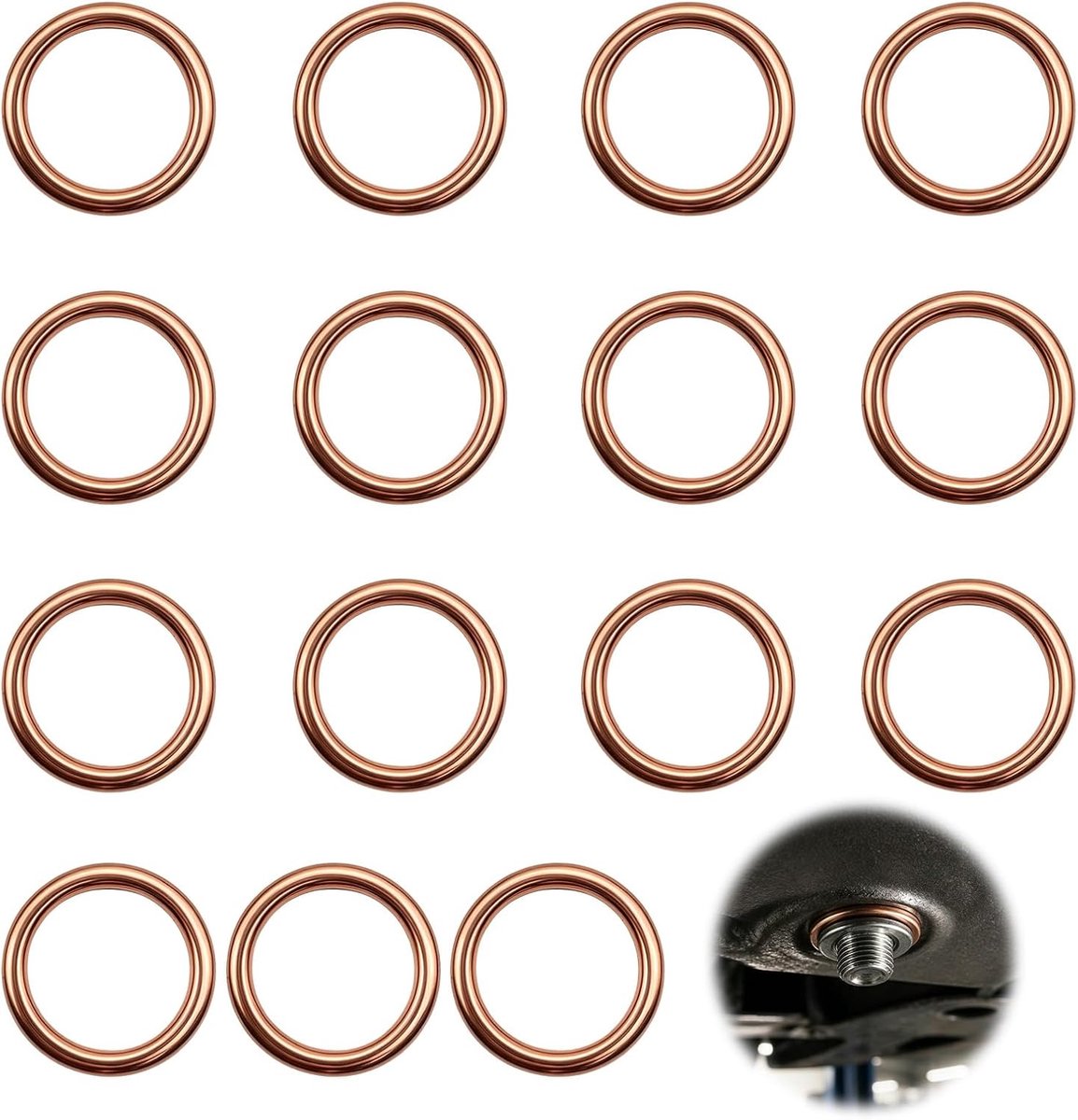 15-delige afdichtingsset voor olieafvoerschroeven, metrische platte afdichting van koper (16 x 22 x 2 mm) voor Citroën, Peugeot, Renault, Mini, Dacia (C3, C4, C5)