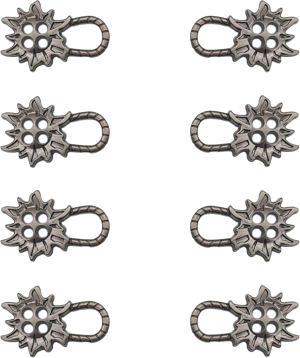 Korsethaken Dirndl, 8 stuks (4 paar), knopen, mooie korsethaken voor klederdracht, klederdrachtmode, korsetjurk, 25 x 16 mm (grijs 2)