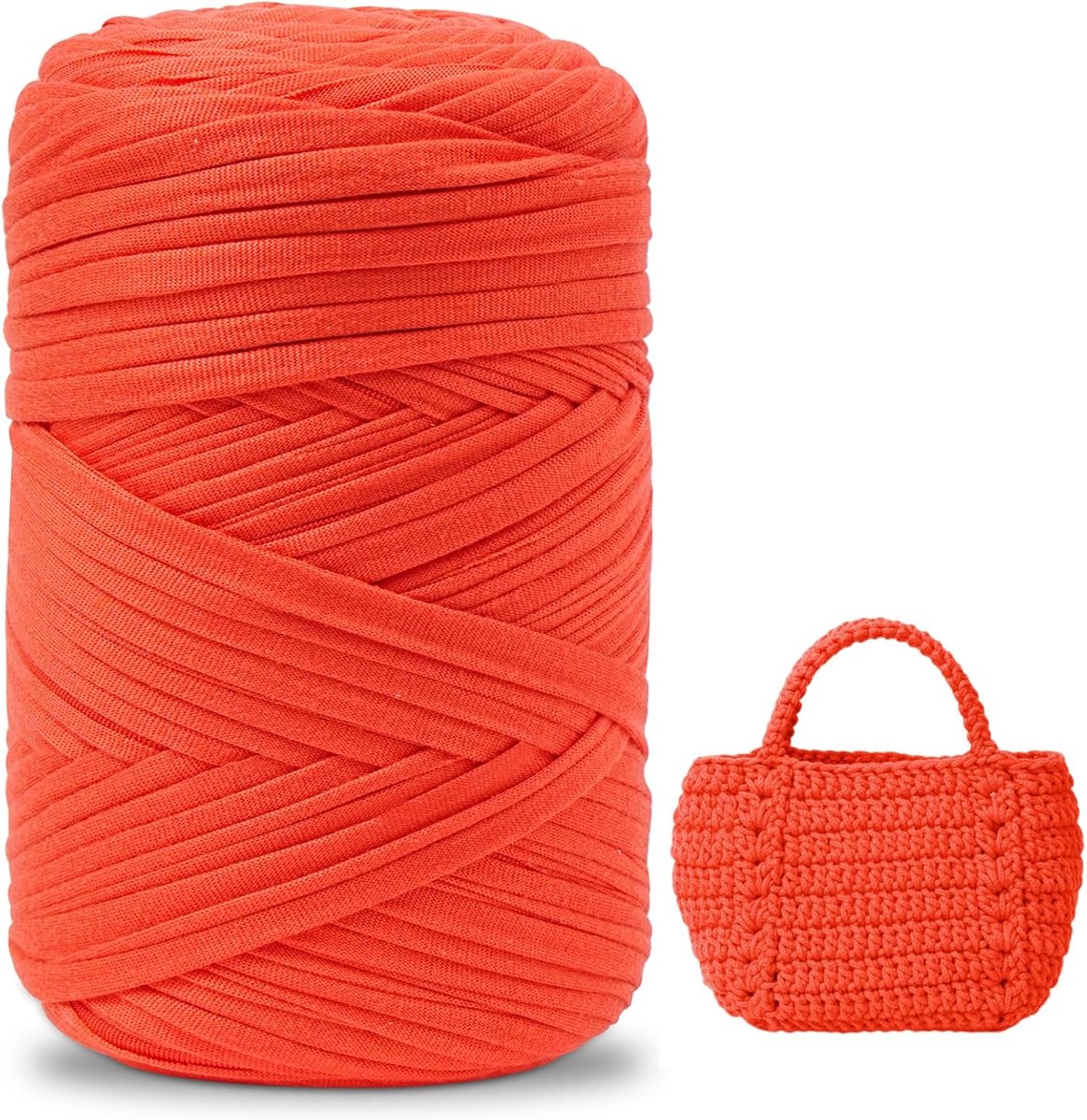 IEGrow Fil pour Crochet, 400 g/140 m Fil Polyester en Tissu Chunky Tshirt Yarn, T-Shirt Crochet pour Sac, Paniers, Bricolage, Décoration d'Intérieur, Tapis, Bricolage oranje-rood