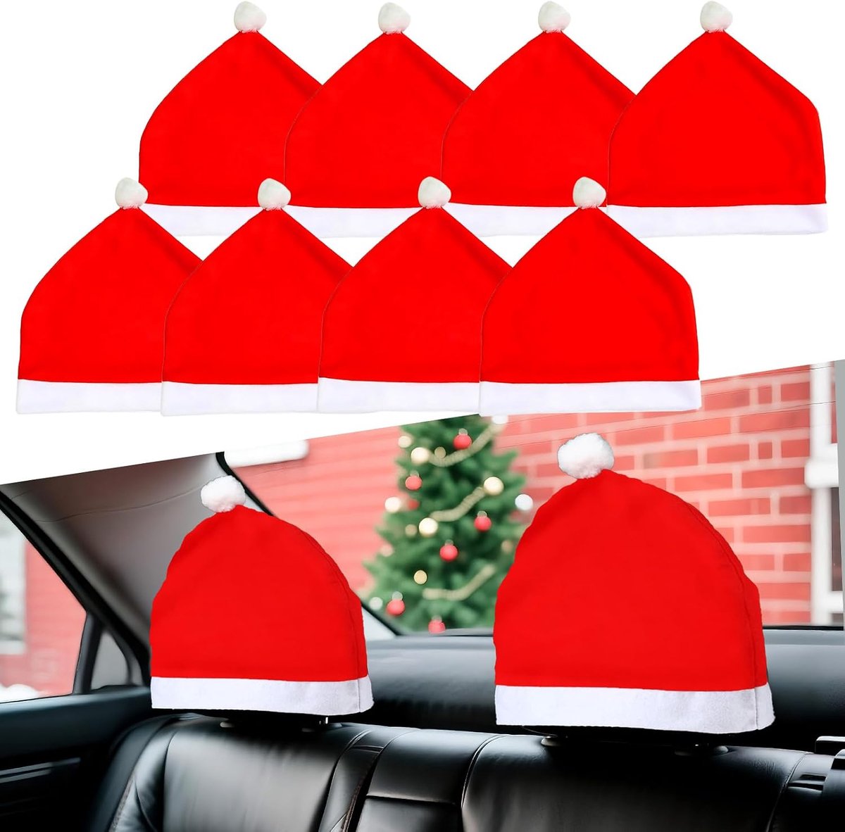 8 stuks, klassiek kerstmanhoed, zacht, duurzame kerstdecoratie voor autostoel, feestelijke autodecoratie, kerstmutshoes, perfect cadeau-idee