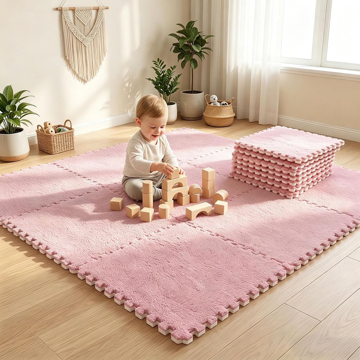 Puzzeltapijt, 30 x 30 cm, schuimrubberen puzzelmatten vloer, puzzelmat baby, tapijt, tegels, schuimrubberen vloermat, woonkamer, slaapkamer, tapijttegels, roze-rood