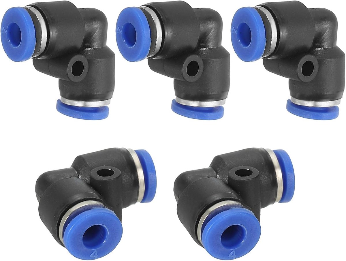 Persluchtkoppelingen, PV-3/16 inch (4 mm) OD-buis, 5 stuks kunststof spruitstukken, slangverbinders, snelkoppelingen, bandenconnectoren voor luchtsystemen, industriële kW, blauw