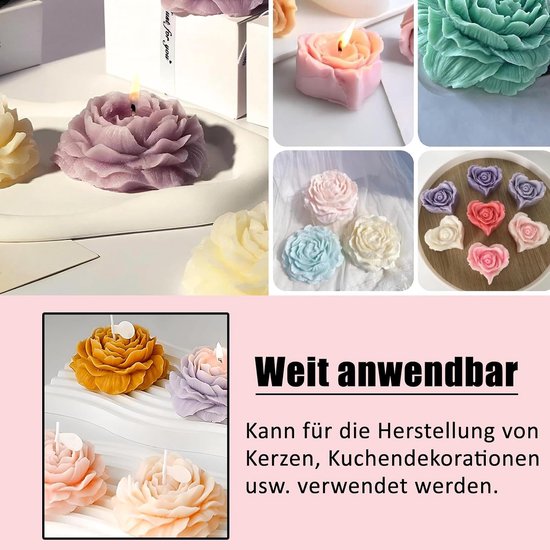 3D siliconen bloemvormen, siliconen vormen set, 3 stuks kaarsvorm bloemen, transparante siliconen zeep bloemvormen, kaarsvormen, roos chocoladevormen (pioenroos, roos, chrysant) — afbeelding 5