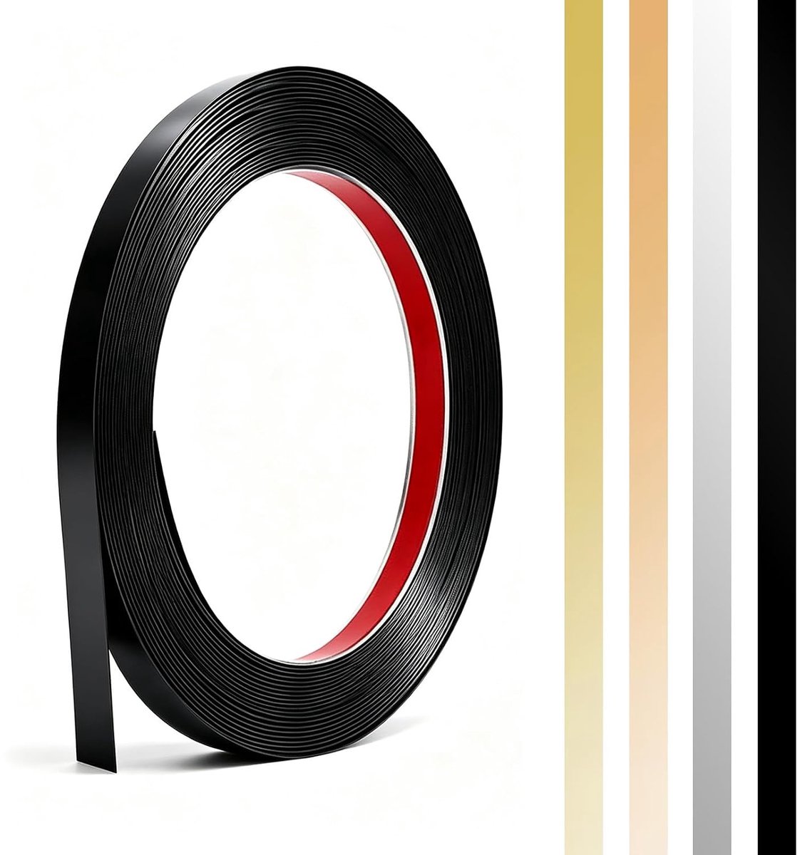 Metalen band, zelfklevend, metalen strips, sierlijsten, roestvrij staal, wandlijsten, schillen en plakken, metalen lijst voor muur, open haard, spiegelframe, plafond, zwart, 12 m x 10 mm