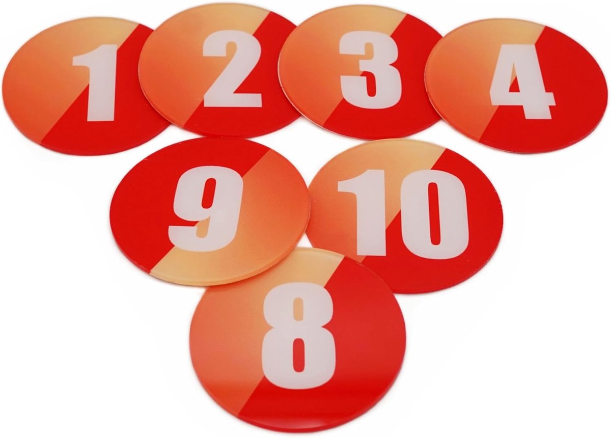 60mm acryl ronde tafel nummers opslag lockers kabinet nummer (1-10) pubs restaurants clubs - rood 1 tot 10