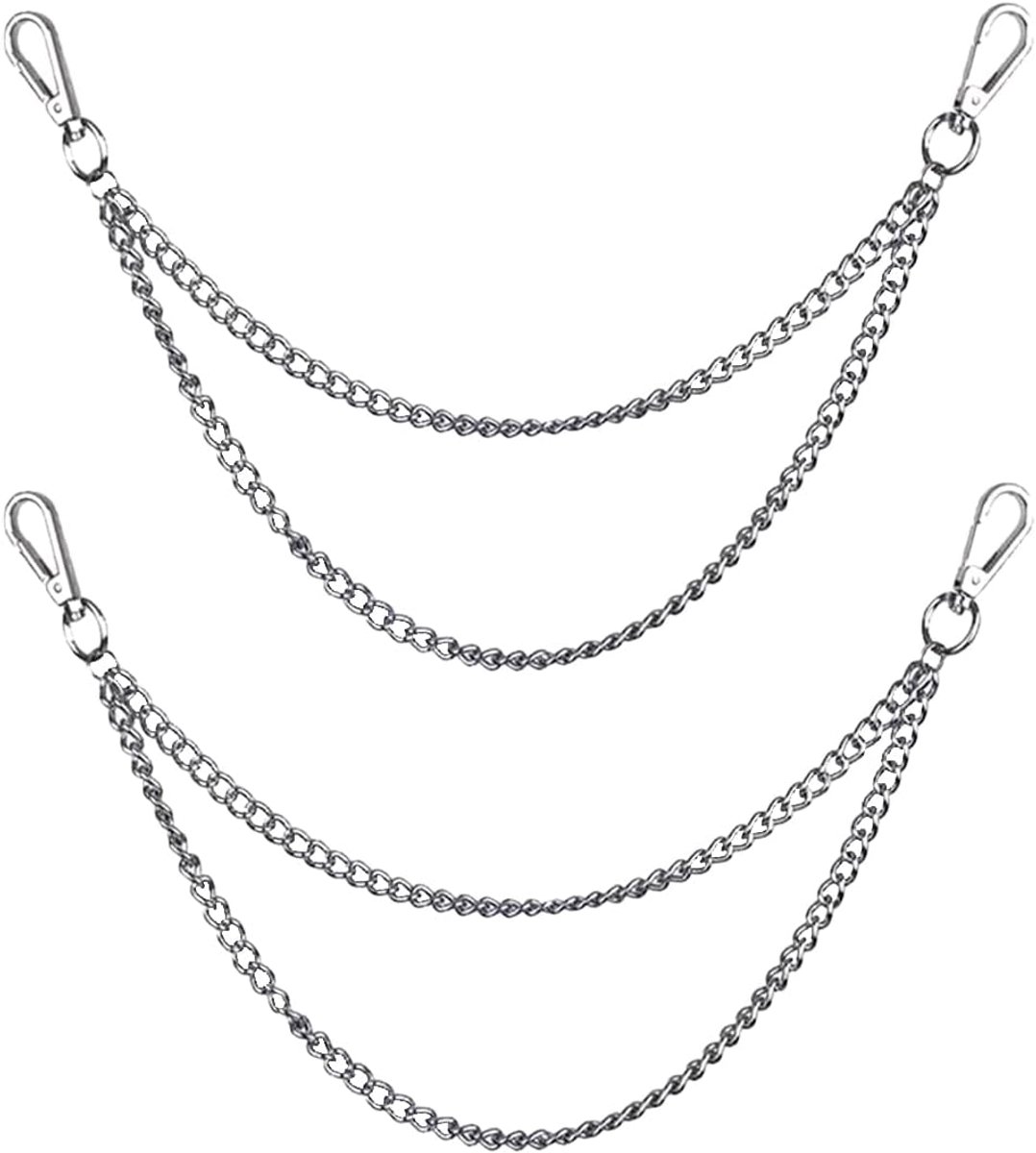 2 stuks hiphop-broek, ketting, portemonnee, zakketting, geldzakketting, meerlaagse ketting, bikketting, modieuze decoratie voor mannen en vrouwen, hiphop-stijl, jeansbroek, ketting, zilver,