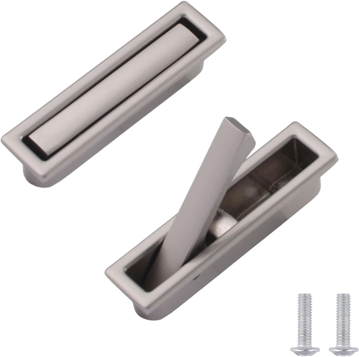 2 stuks, zinklegering verzonken deurklink, hardware, kleine geborstelde zak, verborgen rand, trekkracht voor kast, kast, zakdeuren (zilver)