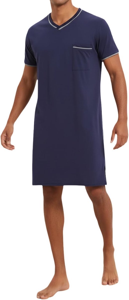One Clothing Herennachthemd met V-hals en halve mouw