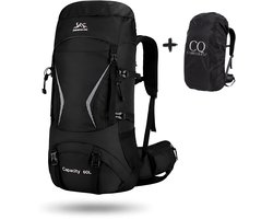 CarryQuest® 60L Hiking Backpack - Waterdichte Trekking Rugzak met Regenhoes, Drinksysteem, MOLLE-Systeem & Heupvakken - Zwart