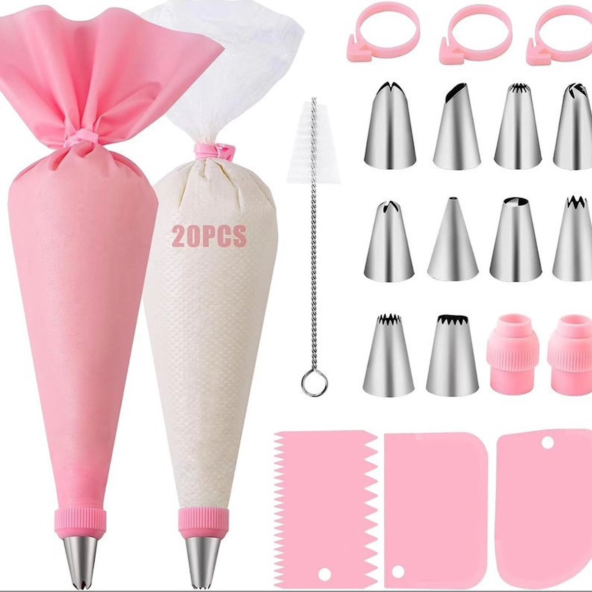 Claoner Spuitmondstuk set voor taartdecoratie - 40 stuks RVS - DIY bakgereedschap - Voor verjaardag en feest - Roze