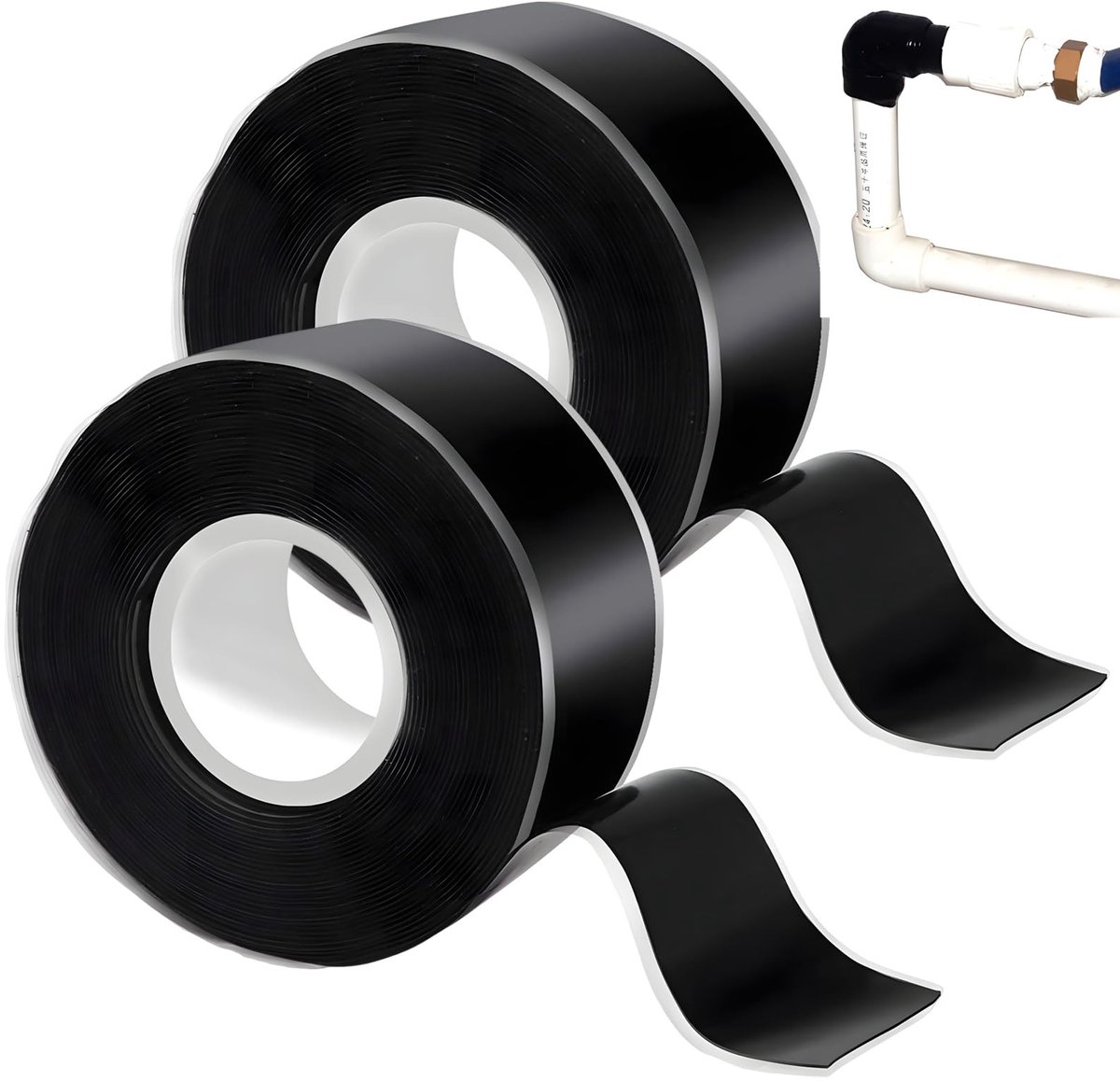 Elzusha - Zelfklevende Siliconen Afplaktape Waterdicht 2.5cm x 3m Zwart Set van 2