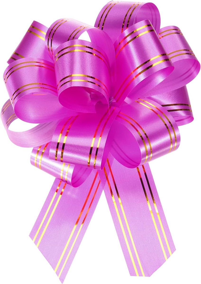 5 stuks 10 cm grote trekstrik, metallic rozerode, geschenkverpakkingsstrikken met gouden rand voor bruiloftsmanden, cadeautjes voor Kerstmis
