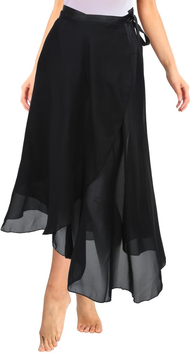 Lange dans wikkelrok voor dames en dames, lange transparante dansrok, ballet wikkelrok, chiffon rok met verstelbare riem