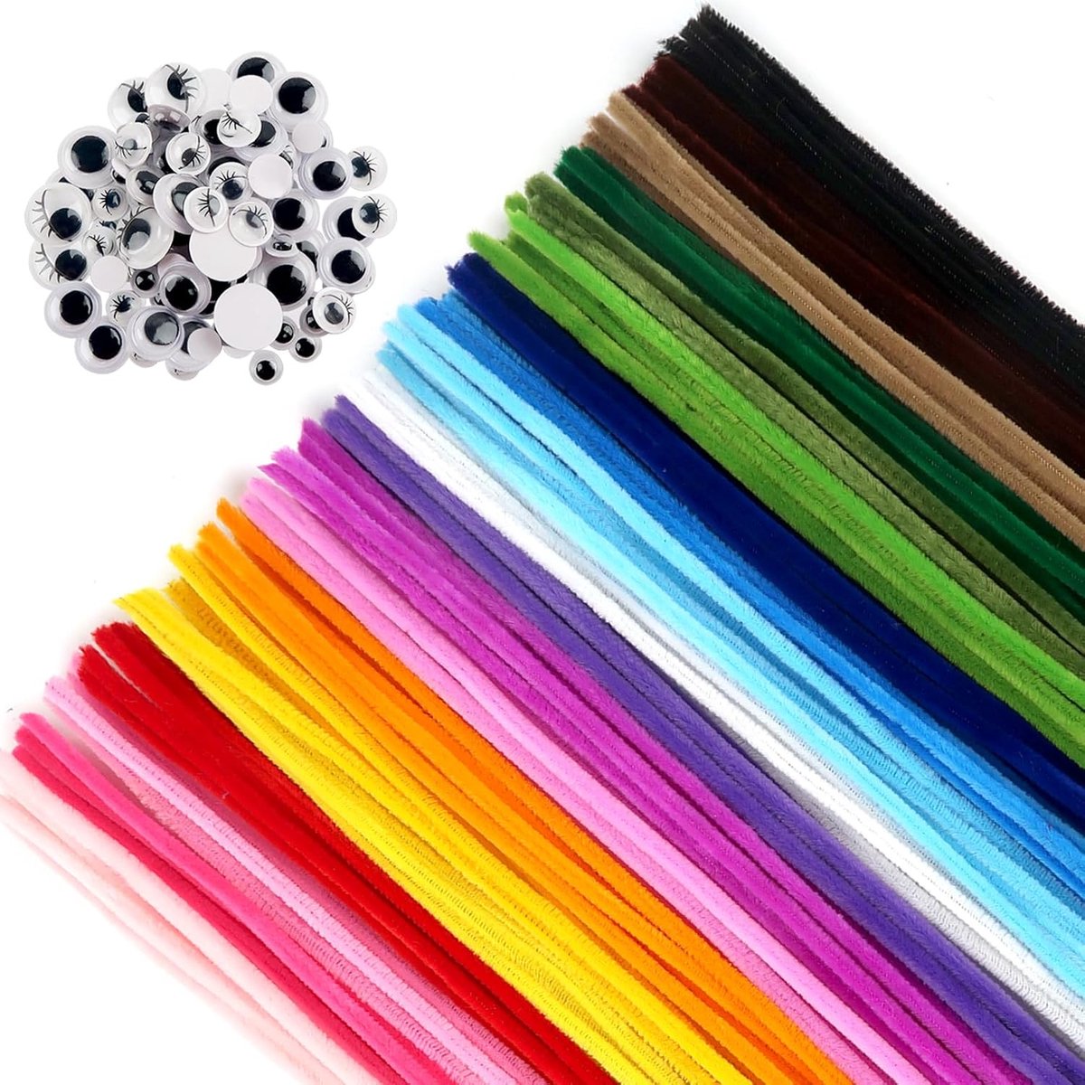 Set met pijpenreinigers en wiebeloogjes, 200 stuks pijpenreinigers voor knutselen, 20 kleuren chenilledraad, pijpenreinigers buigpluche 30 cm lang, pijpenreinigersdraad voor DIY kunst, creatief