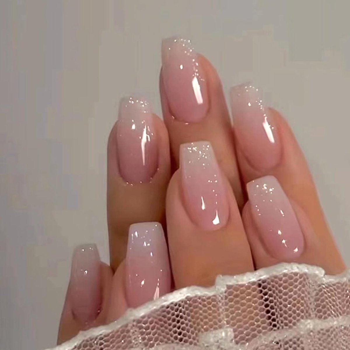 24 Stück Aufklebbare Nagels,Kunstnagel Zum Aufkleben,Korte Quadratische Franse Pers Kunstige Fingernagels, Rosa Ballerina Für Frauen, Meisje, Nagelkunst, Manicure