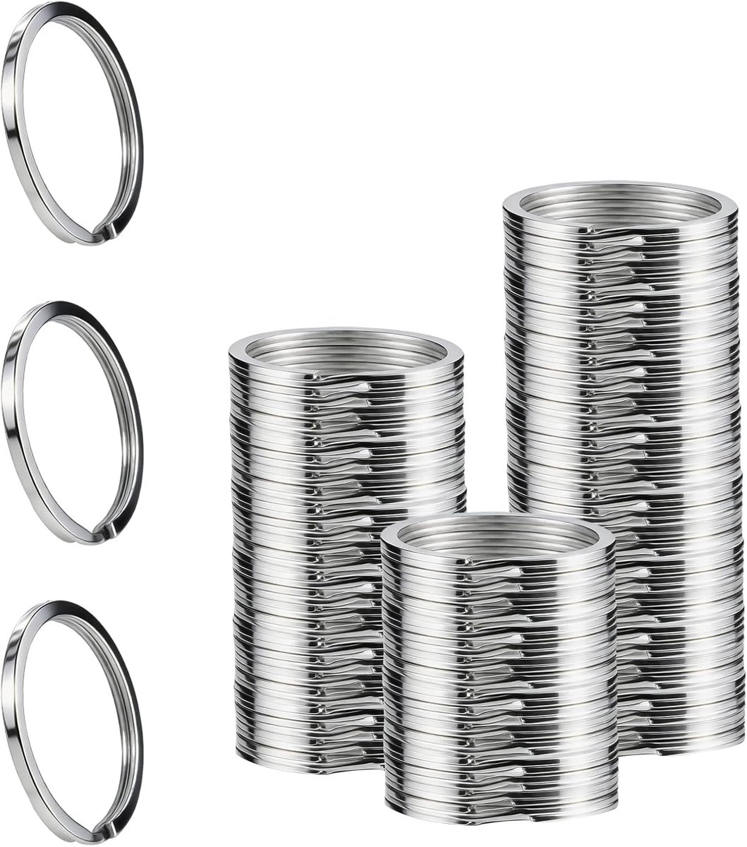 25 mm, 100 stuks, diameter sleutelring, roestvrij staal, sleutelringen voor organisatie, huissleutels en doe-het-zelf, zilver