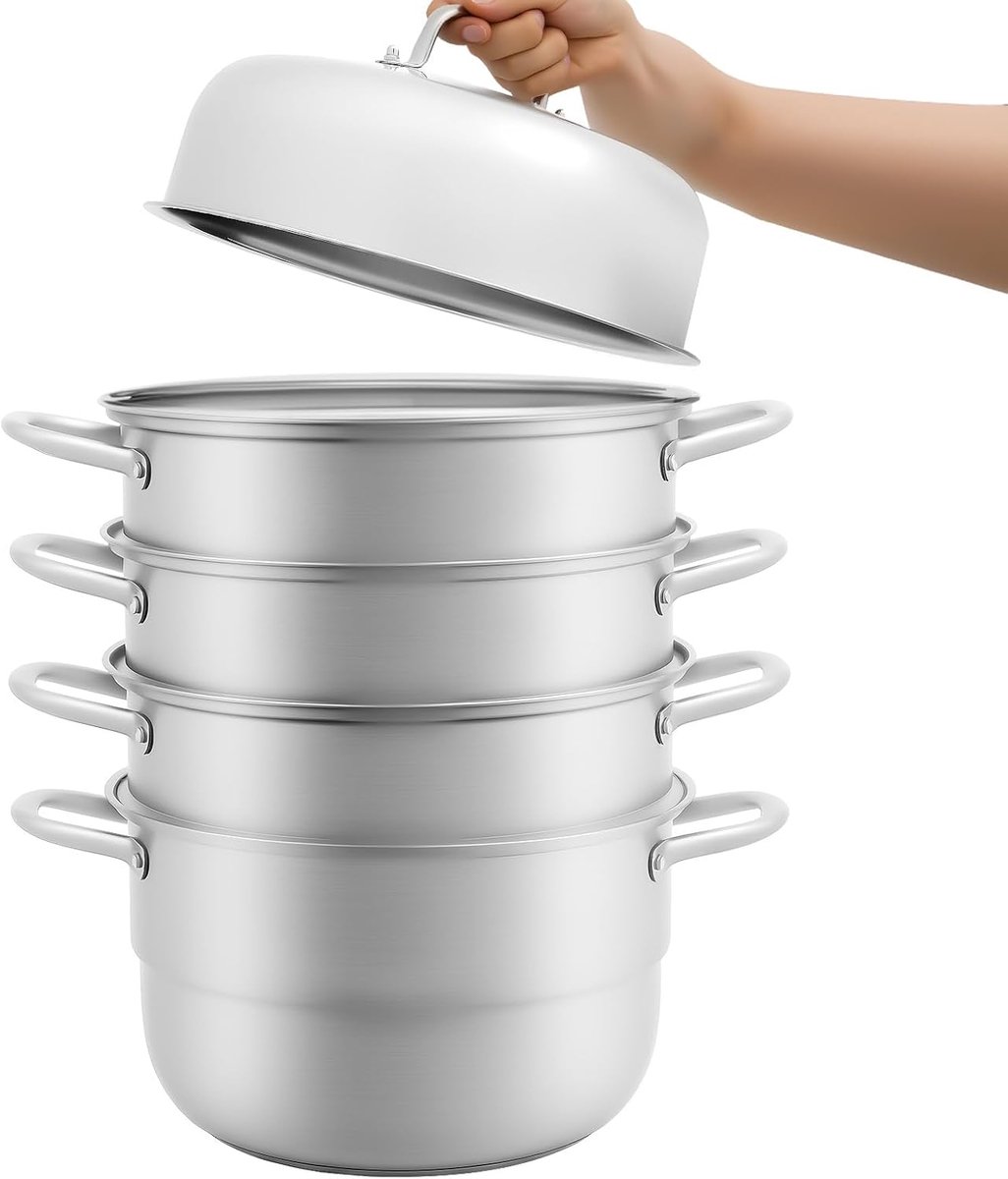 Stoompan, 5 etages, roestvrijstalen bio-stoomkoker, met glazen afdekking, stoompan, inductie voor alle warmtebronnen, couscous pan, kookpan voor kookpan