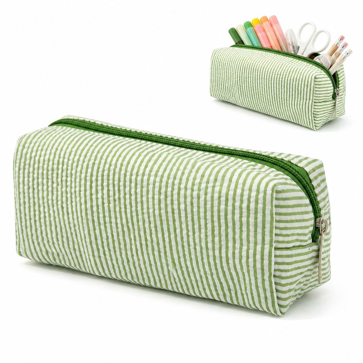 VHV - Grote Etui - 21x7.5x8 cm - Ruime Pennenzak van Polyester - Grote Capaciteit Stationery Pouch voor School & Kantoor - Duurzame Potlodenetui - Bonengroen