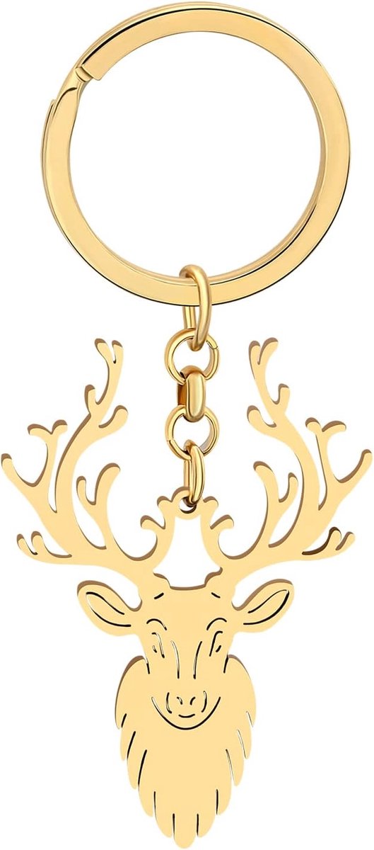 Grappige Giraffe Rendier Sleutelhangers Geschenken Voor Vrouwen Meisjes Eland Herten Auto Sleutelhanger Tas Charms Decor, 18k verguld rendier, 50mm x35mm