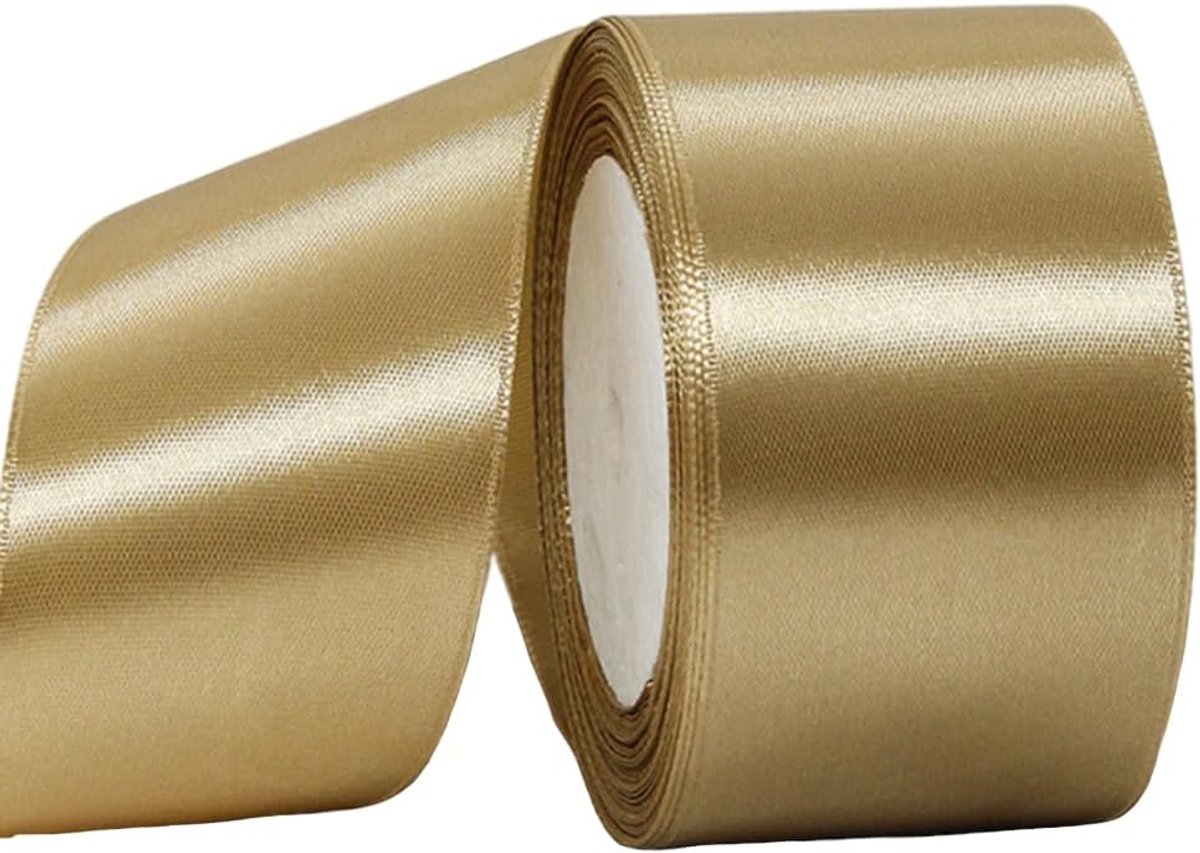 Linten voor Geschenkverpakking, 22m 1,9 Inch Taartlint Zijde Dikke Linten Champagne voor Knutselen, Kerstmis, Trouwauto, Boeketten, Feest, Taartdecoraties