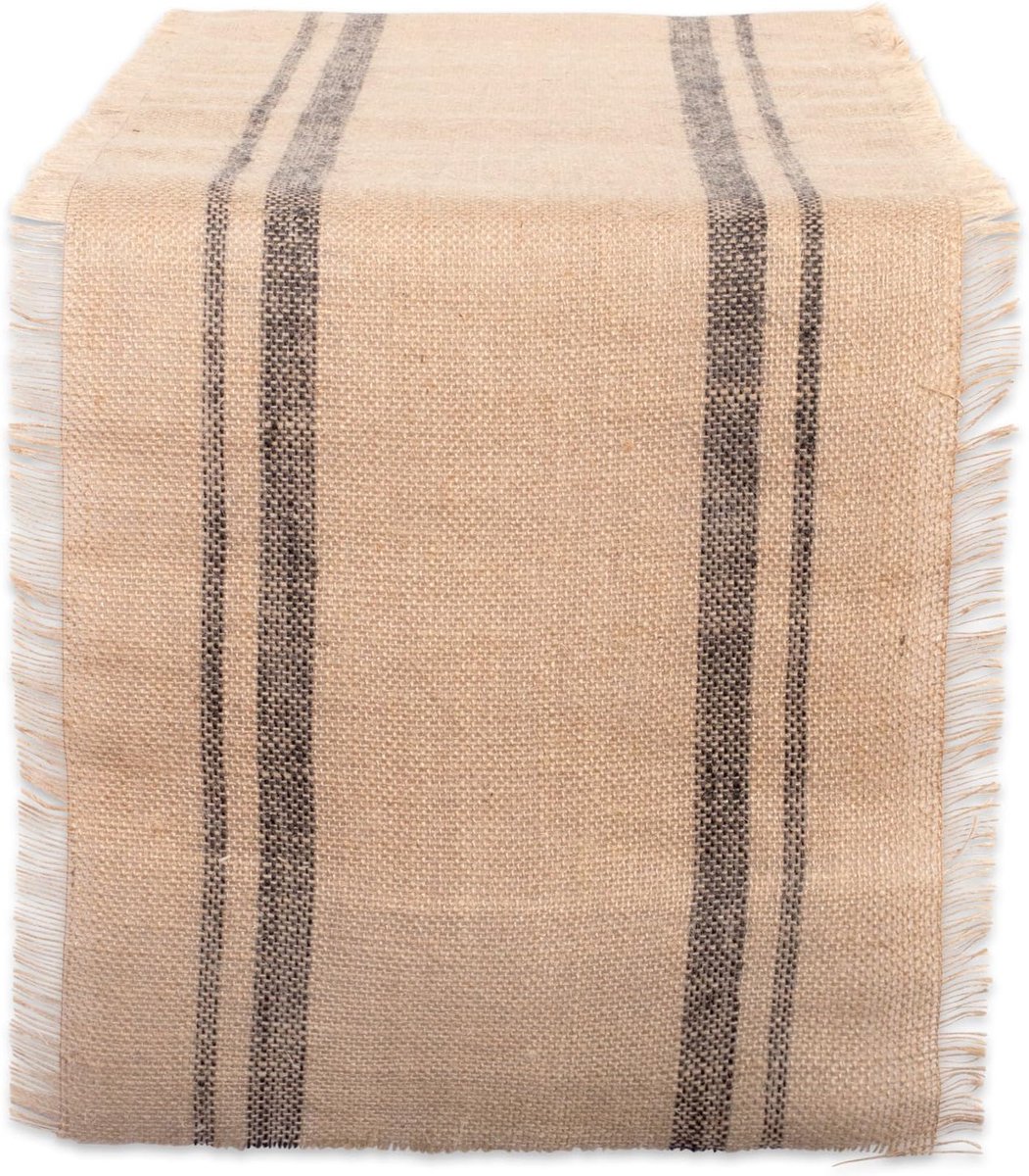 CAMZ38407 Minerale dubbele rand jute tafel loper, 14" x 72"