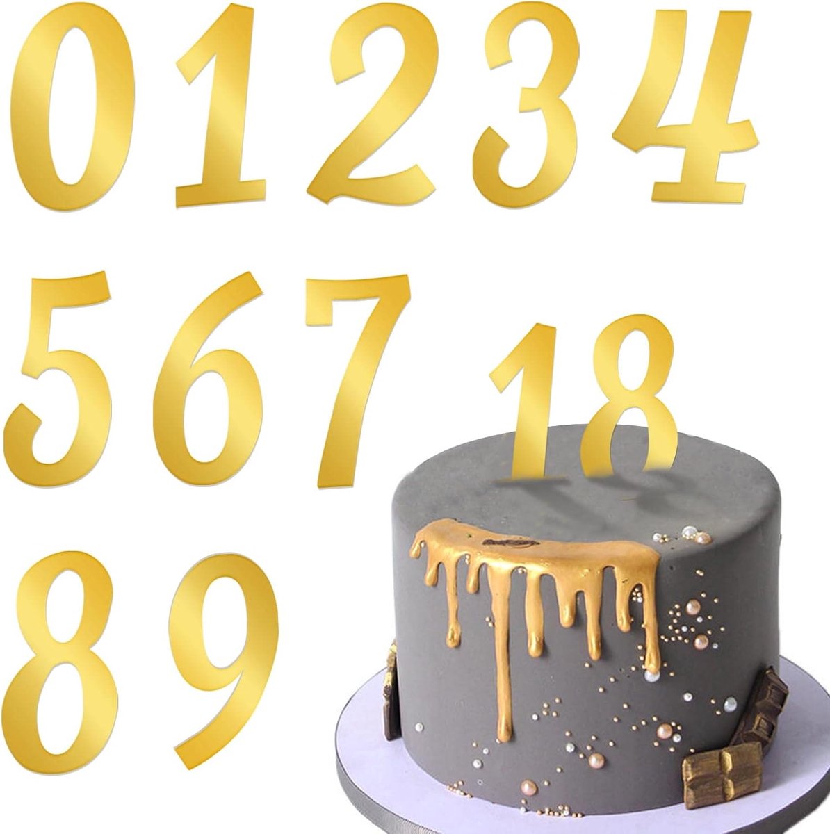 10Pcs Acryl Cake Topper, Diy Cupcake Decoratie Gespiegelde Gouden Toppers Met 0-9 Nummers Voor Verjaardagsfeestje Verjaardag Bruiloft