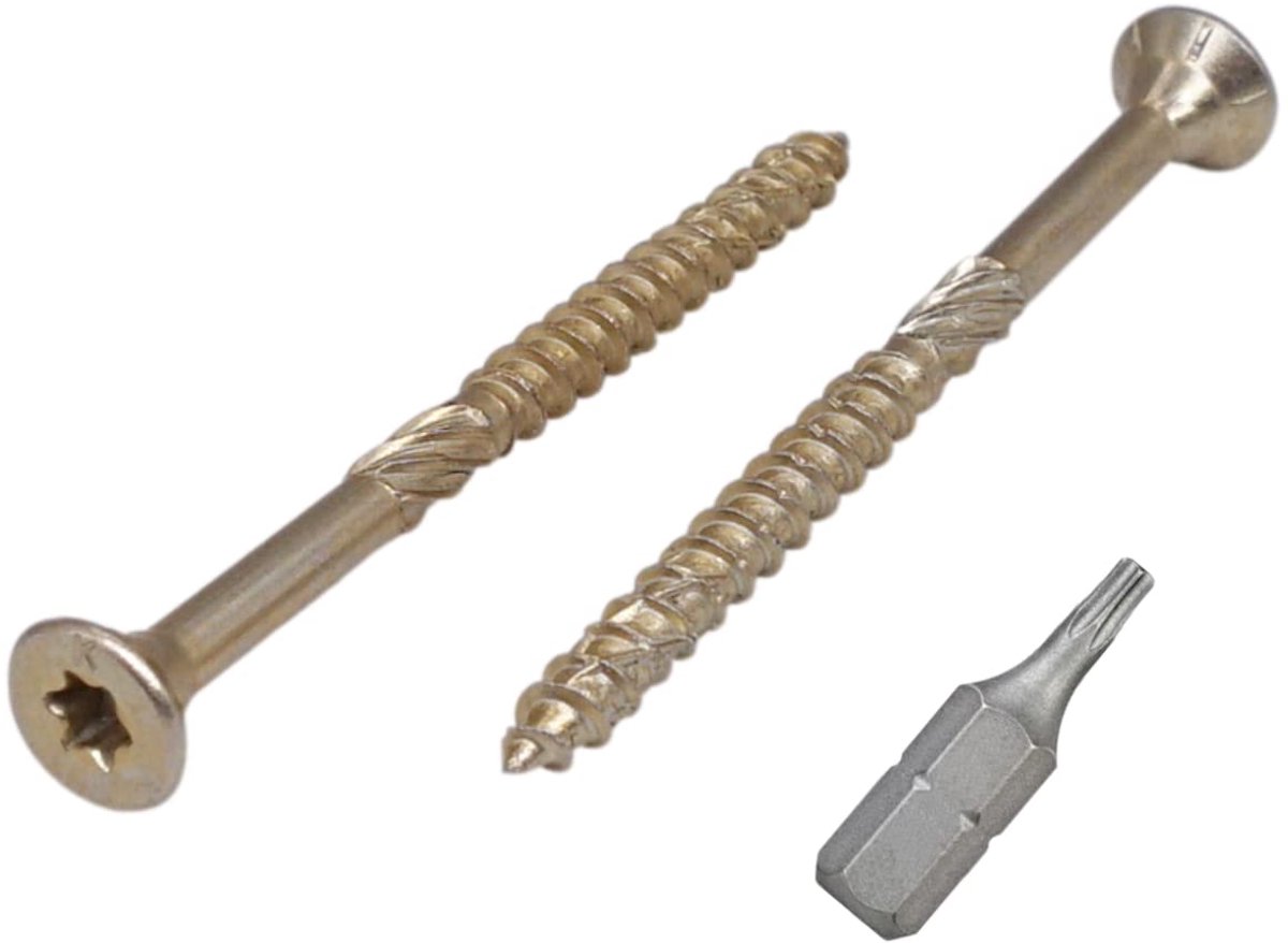 250 stuks universeel geel verzinkt staal 3,0 x 40 mm houtschroeven, torx-kop, verzonken kop, spaanplaatschroeven (250, 3,0 x 40 mm)