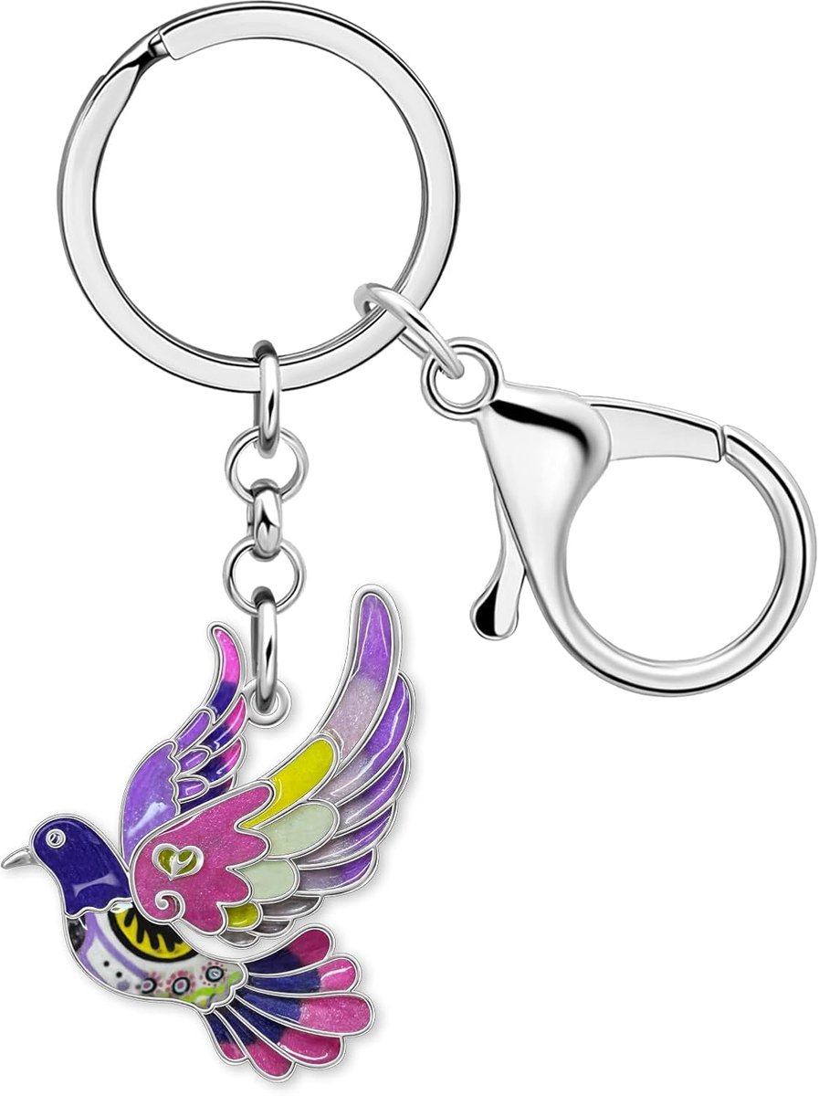 Emaille Duif Sleutelhanger Accessoires Geschenken voor Vogelliefhebbers Vrouwen, Legering Leuke Vliegende Vogels Duif Sleutelhangers Portemonnee Tas Charms