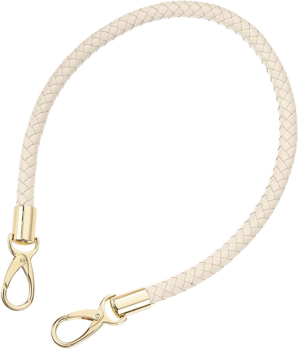 Handgrepen, tashandgrepen voor haaktassen, 60 cm, korte tasriem, PU vervangende handgrepen, leren riem voor tassen, handtassen (beige riem + gouden sluiting)