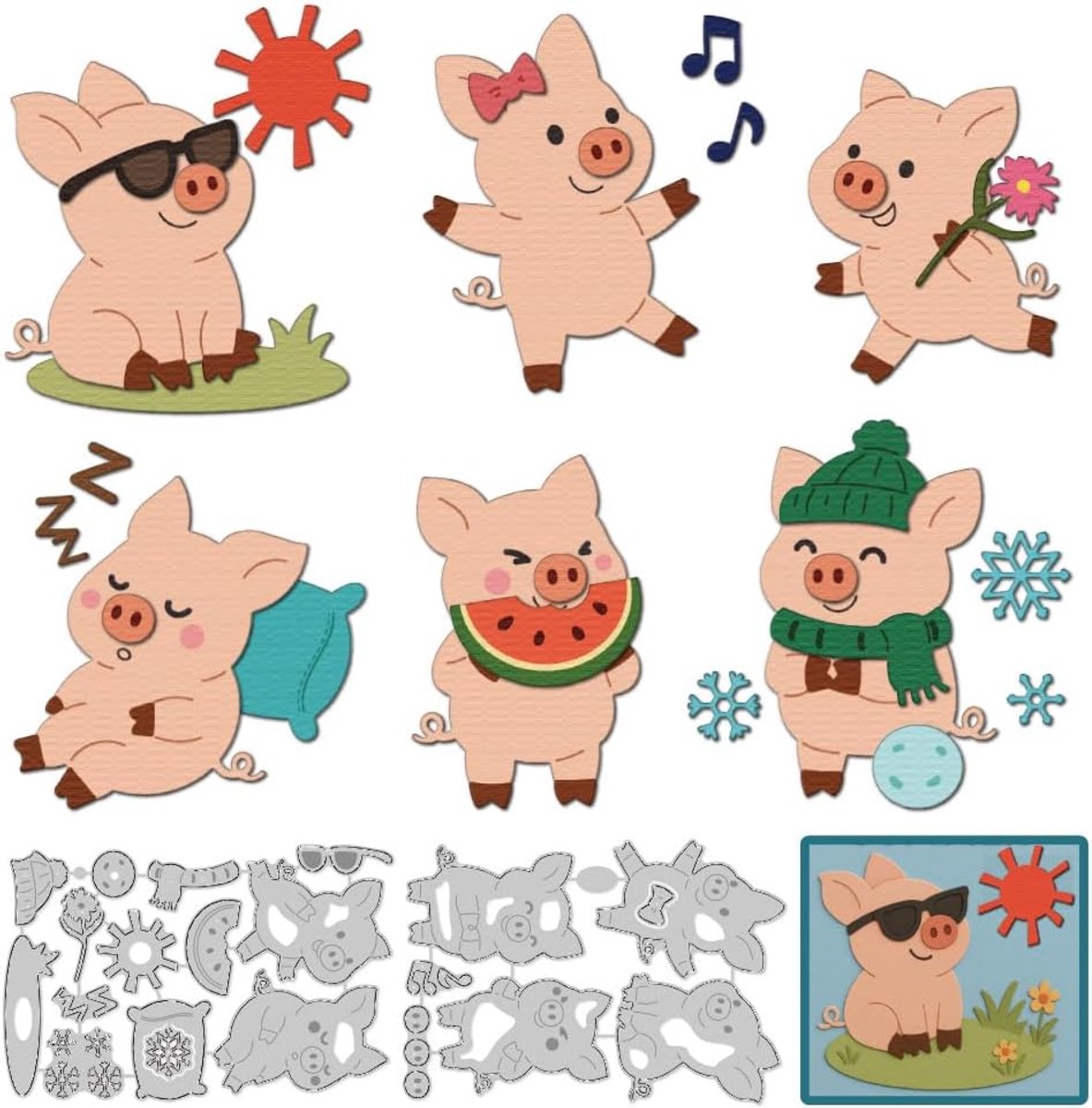 6 Stijl: Schattig Varken Ponsen Mallen Koolstofstaal Ponsen Sjablonen Kaarten Maken Scrapbooking Embossing Sjabloon Sjabloon Voor DIY Fotolijst albums