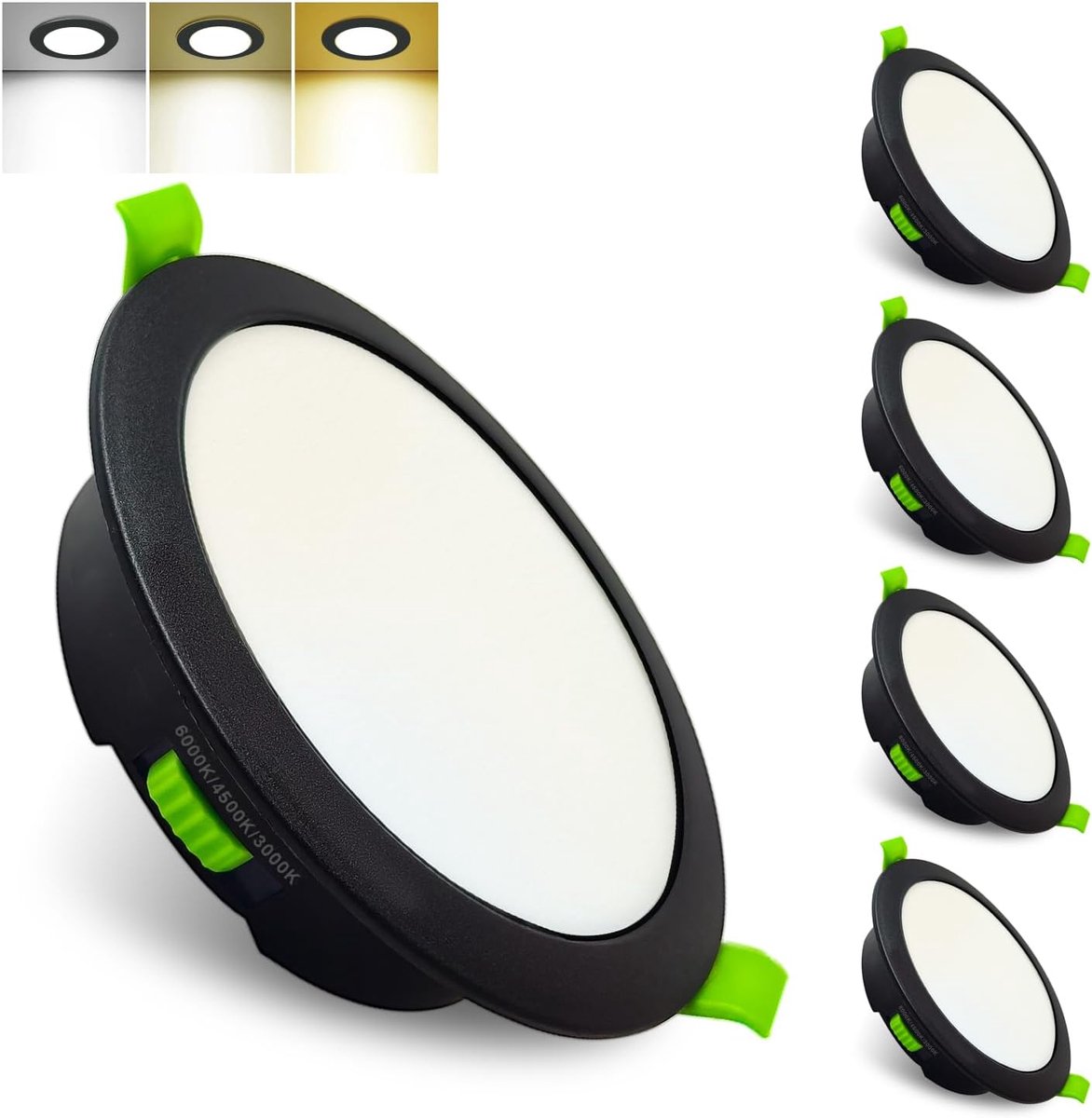 Inbouwspot, Dimbaar Downlight voor de Woonkamer 3000K 4500K 6000K, IP44 plafondspots inbouwverlichting voor Badkamer en Keuken, 7W 230V Plafondinbouwverlichting, Set van 5
