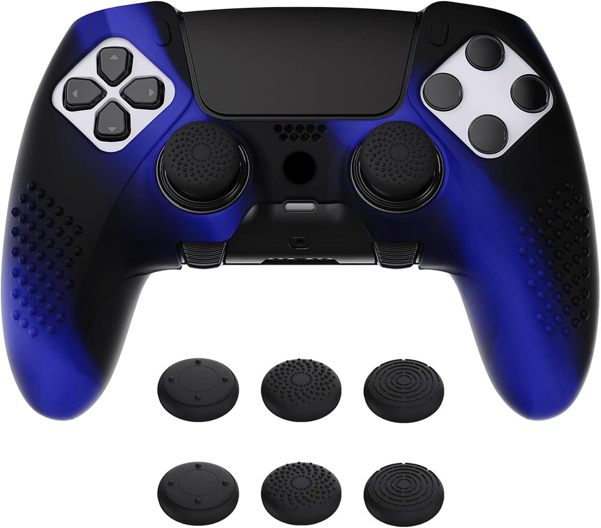 Anti-Slip Silicone Skin Cover Case voor ps5 Edge Controller,Zachte Rubberen Beschermhuid voor ps5 Edge Wireless Controller met 6 Duimgreep Caps-Blauw&Zwart(3D Studded Edition)
