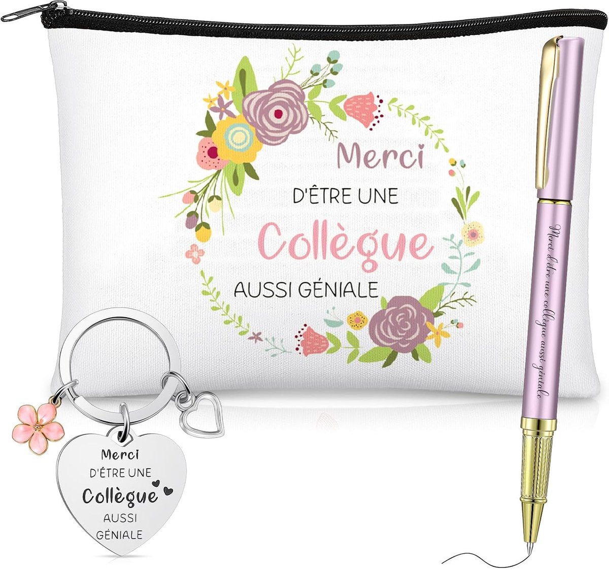 Cadeauset voor collega op het werk dames sleutelhanger collega make-up tas balpen toilettas afscheid van pensioen verjaardag Kerstmis