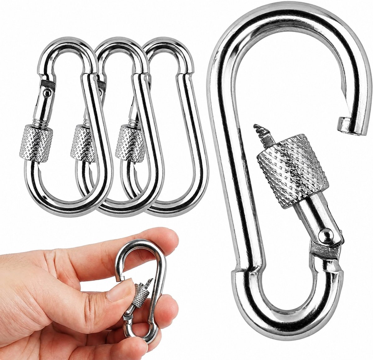 Kaiyaya - set van 4 veerhaken - snel vastklikken zonder schroef - 6 cm platte haak - zilverkleurig metaal - voor klussen, outdoor en DIY
